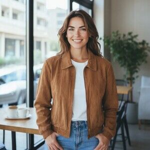 Antonio Giovanni Women's Suede Leather Bomber Jacket Beige Size M Italian Luxury